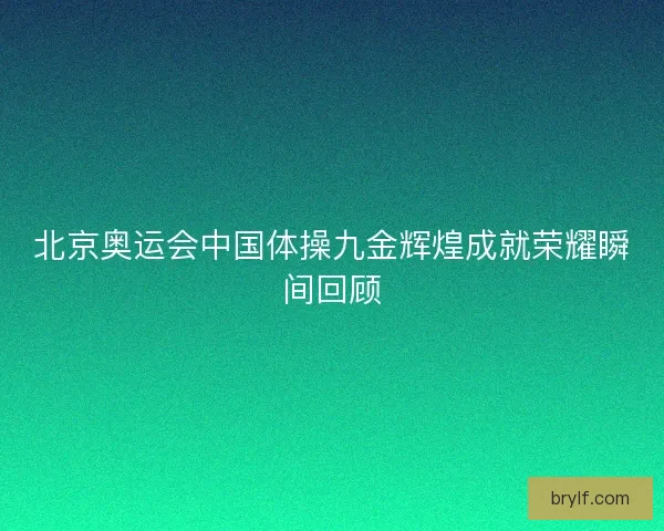 北京奥运会中国体操九金辉煌成就荣耀瞬间回顾